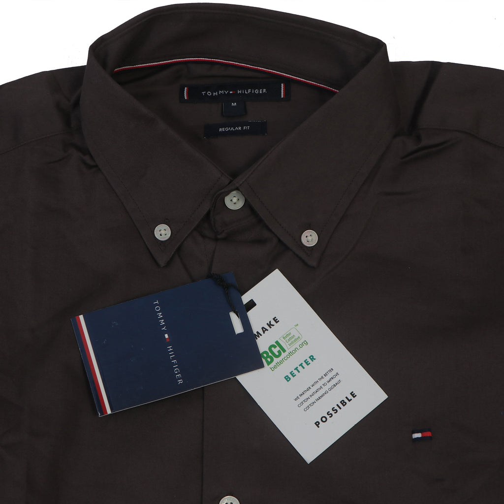 TOMMY HILFIGER Earthy Walnut Tailored Fit Long Sleeve Button-Down Shirt