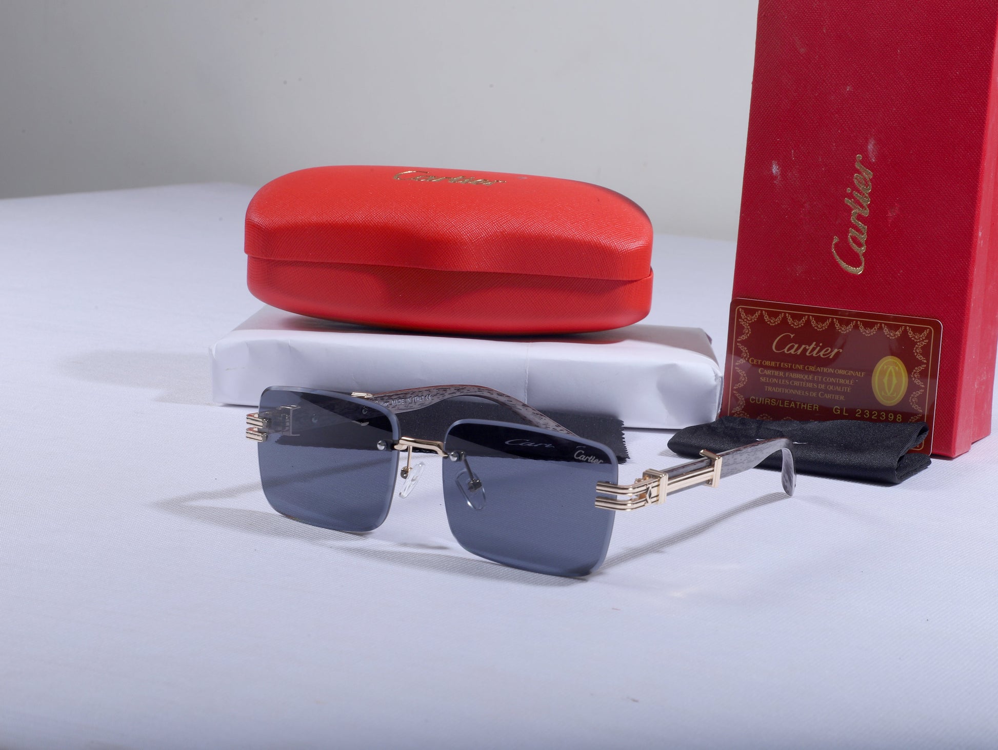 CARTIER Enchanted Azure Luxe Square Frame Sunglasses with Protective Case