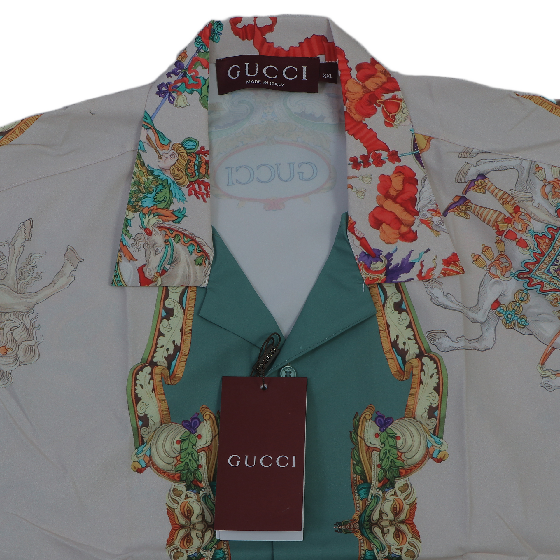 GUCCI Mystical Emerald Tailored Fit Short Sleeve Silk Shirt