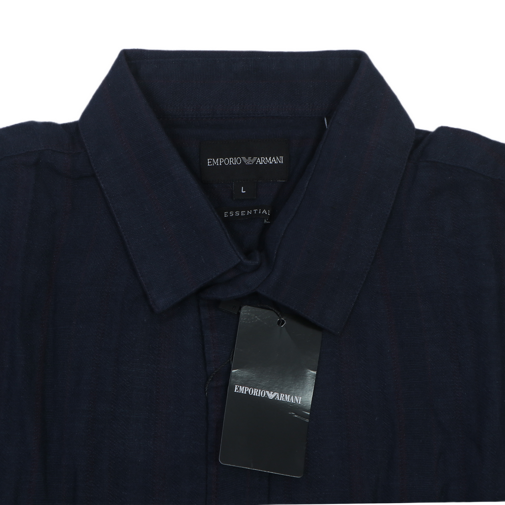 EMPORIO ARMANI Opulent Indigo Tailored Fit Long Sleeve Linen Shirt