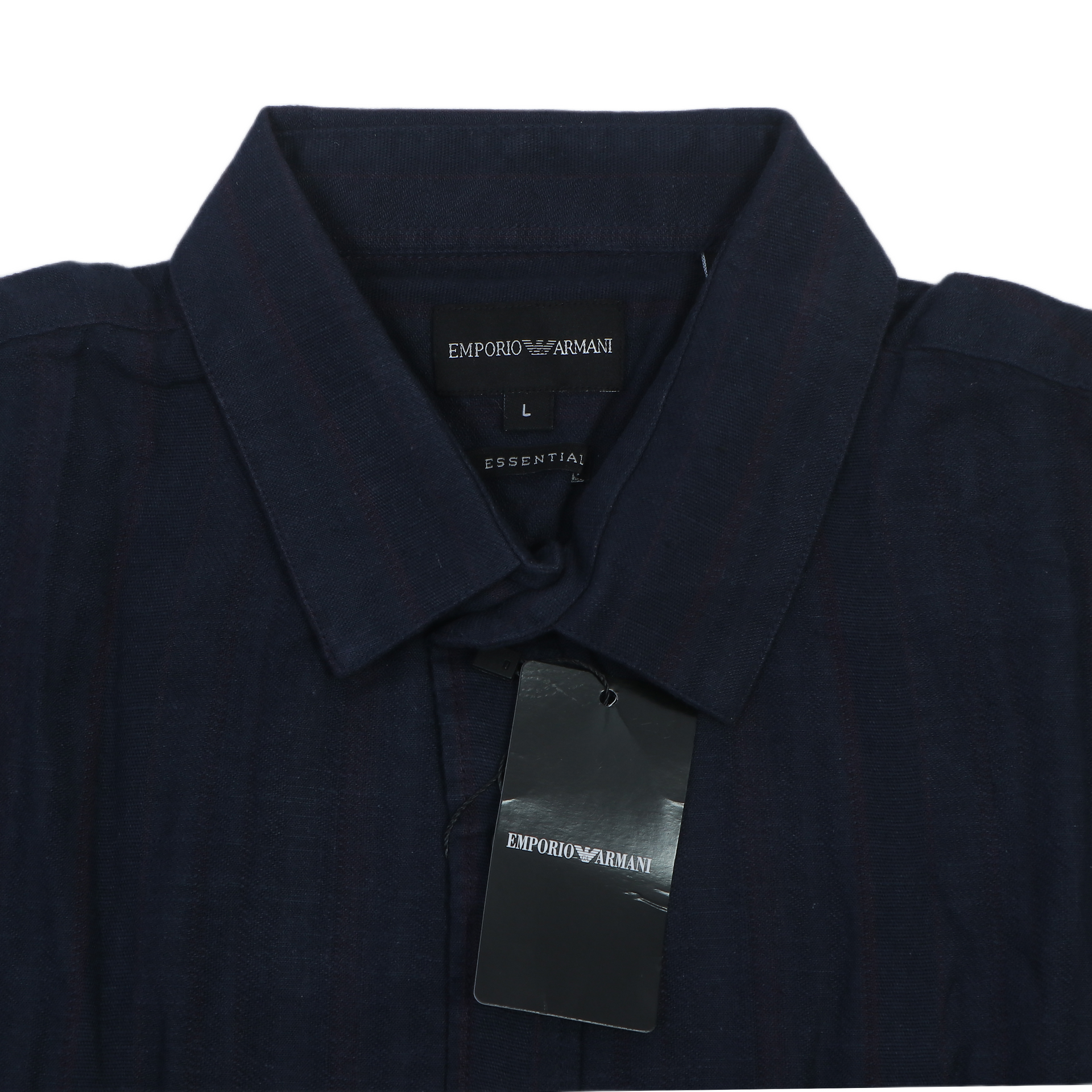 EMPORIO ARMANI Opulent Indigo Tailored Fit Long Sleeve Linen Shirt
