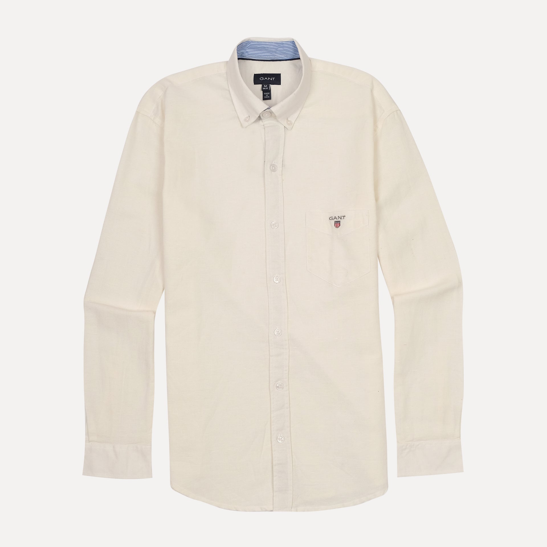 GANT Ethereal Cream Tailored Fit Long Sleeve Linen-Blend Shirt