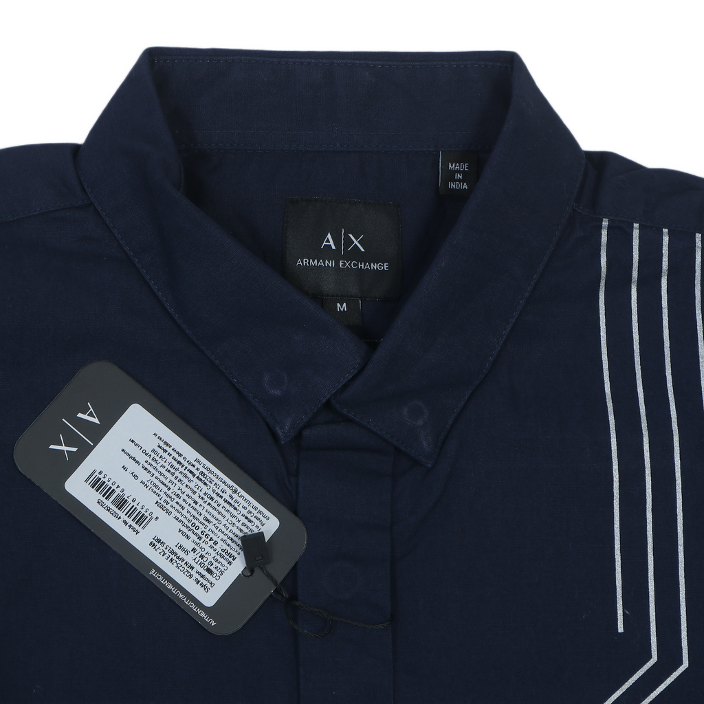 ARMANI EXCHANGE Luminous Indigo Tailored Fit Long Sleeve Button-Up Shirt