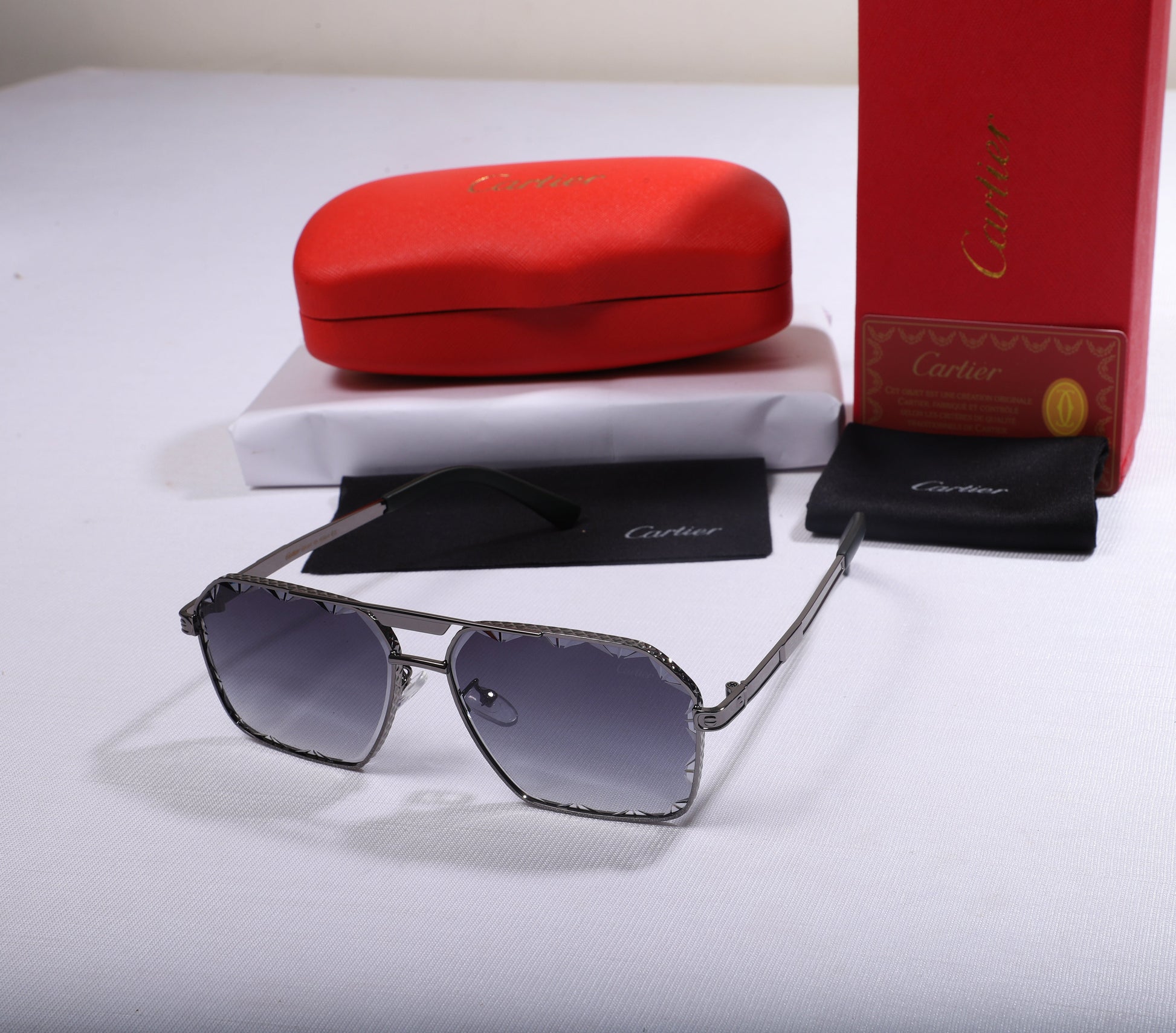 Cartier Luxury Silver Framed Gradient Sunglasses