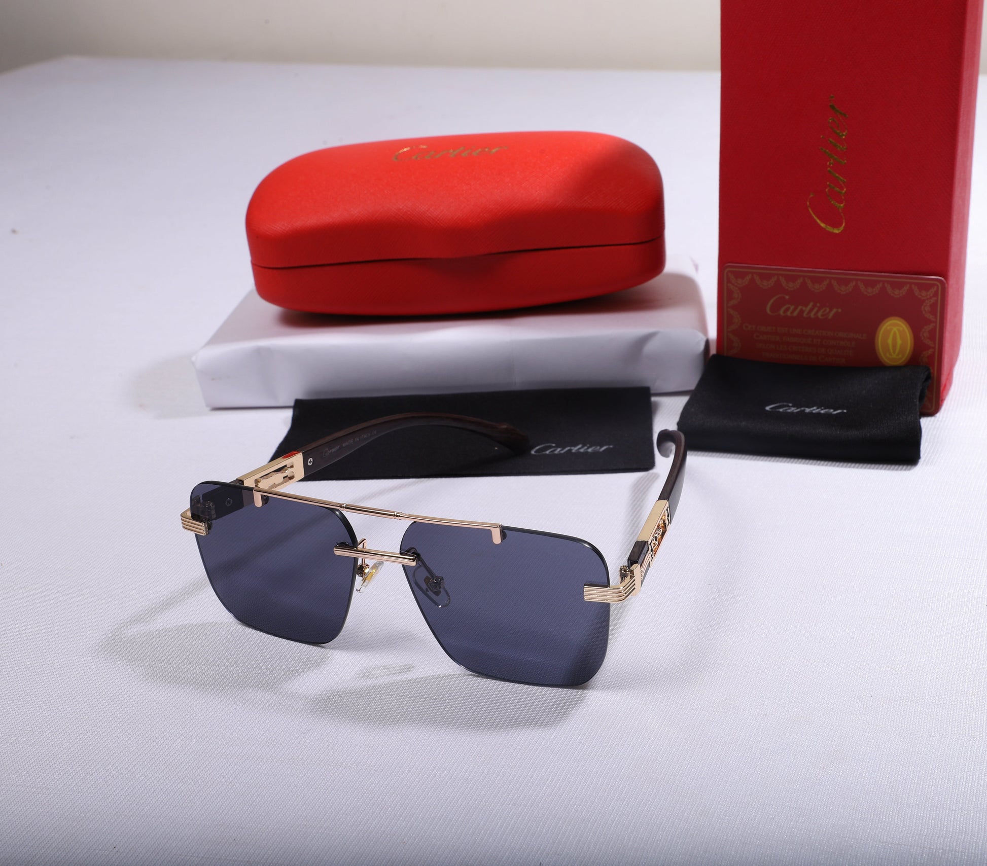 Cartier Luxe Square Sunglasses with Gold Accents