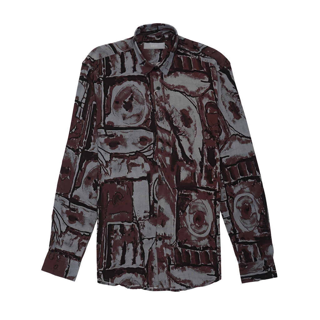 DIOR Seraphic Onyx Whisper Tailored Fit Long Sleeve Silk Shirt