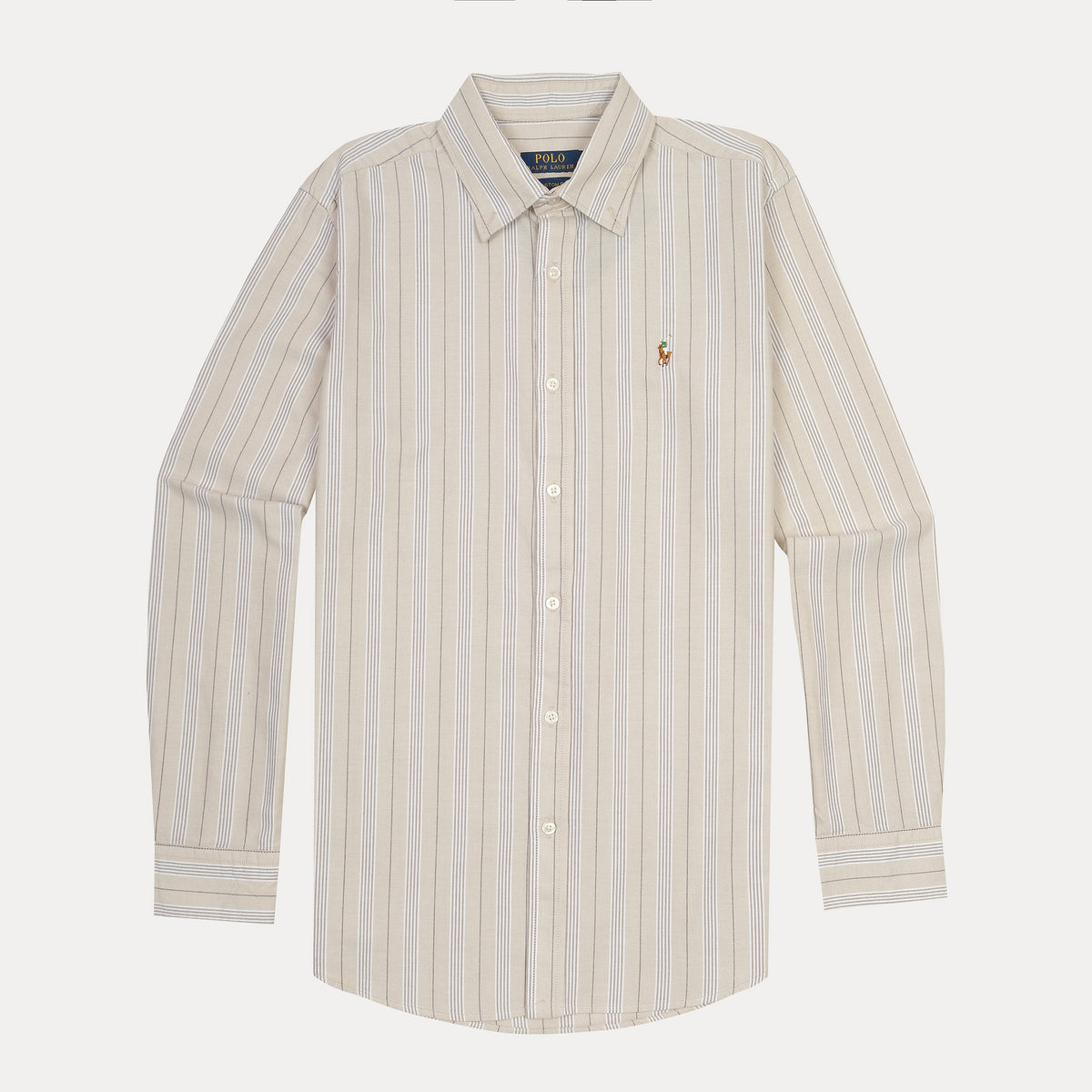Polo Ralph Lauren Striped Elegance Shirt - Creamy Beige with Subtle Blue Stripes