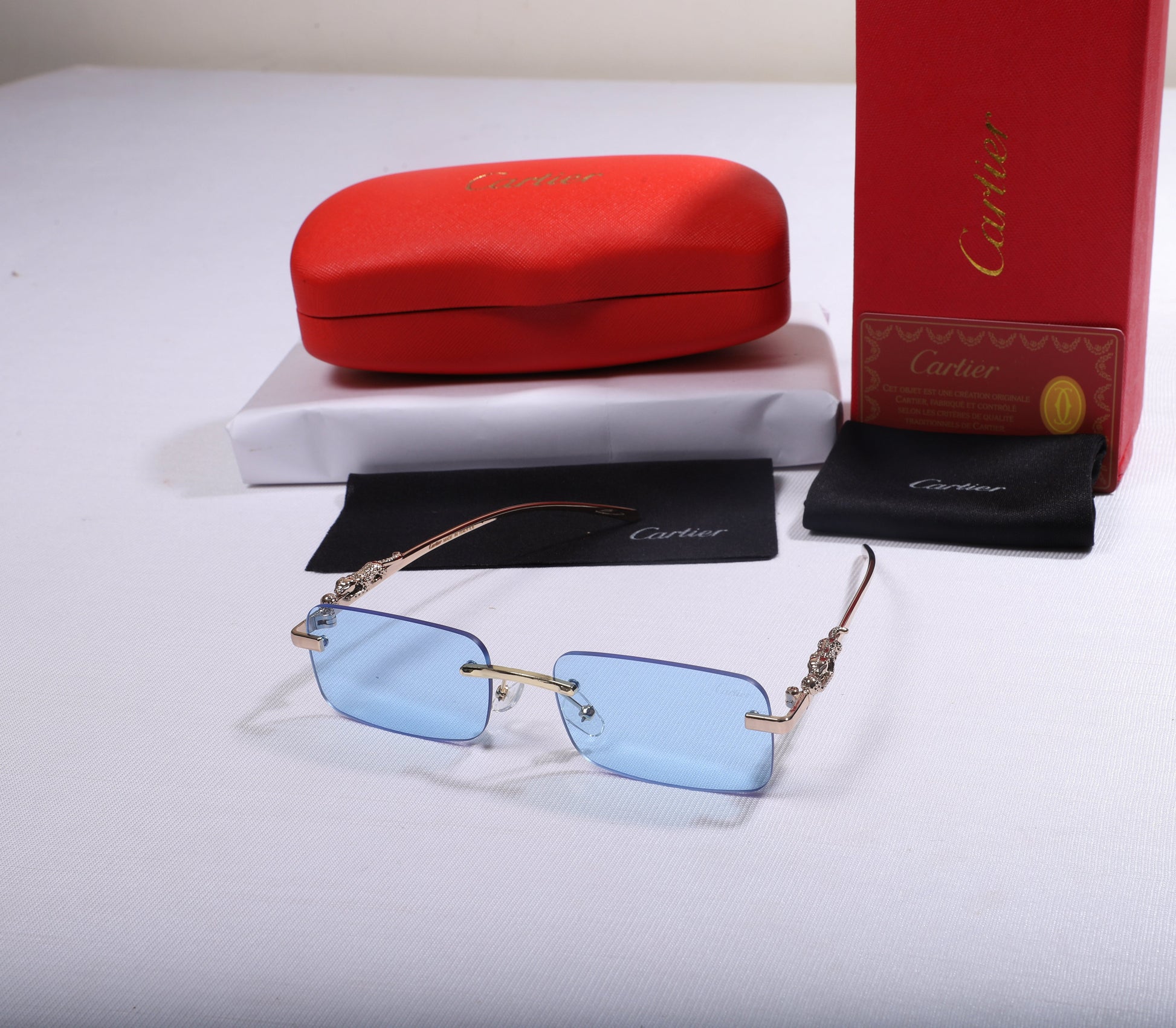 Cartier Blue Lens Square Sunglasses with Decorative Arms