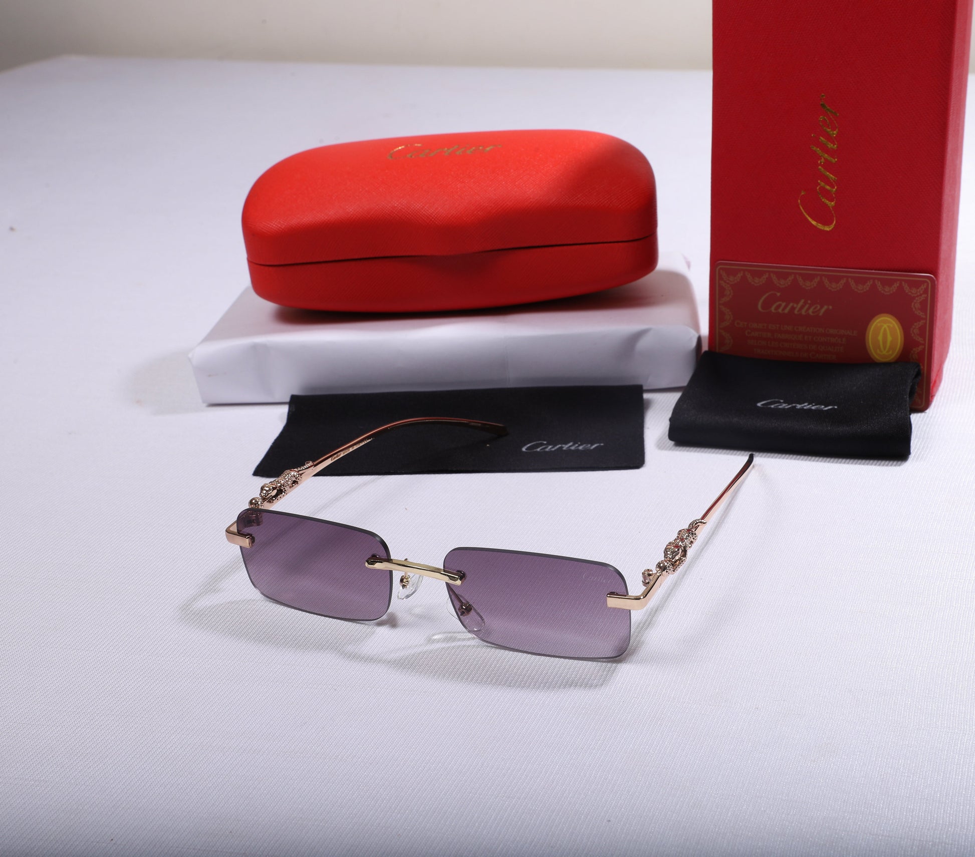 Cartier Luxe Rectangle Sunglasses with Gradient Lenses