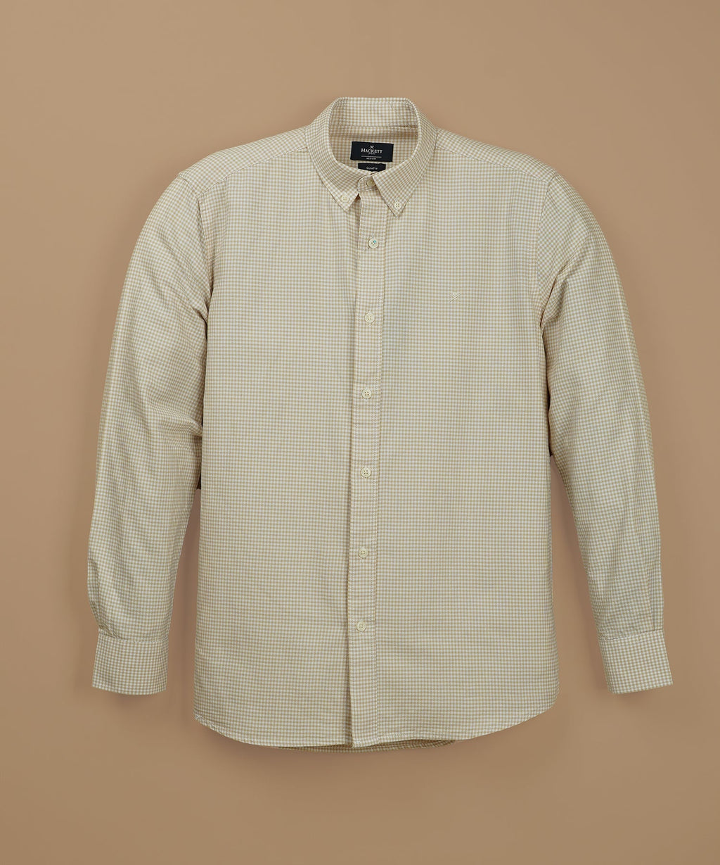 HACKETT Sunlit Almond Tailored Fit Long Sleeve Gingham Shirt
