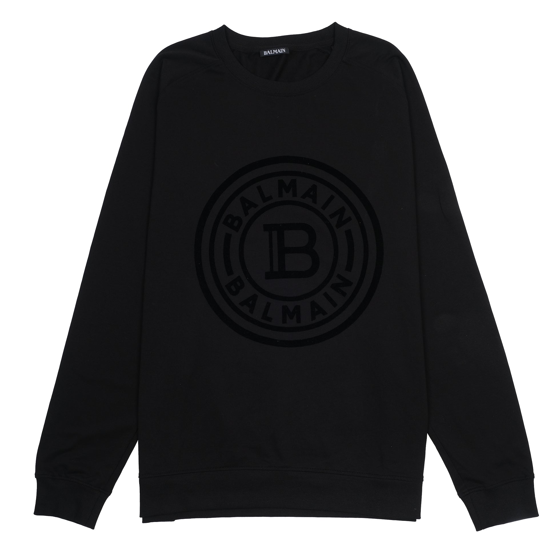 BALMAIN Luxe Black Emblem Crewneck Sweatshirt
