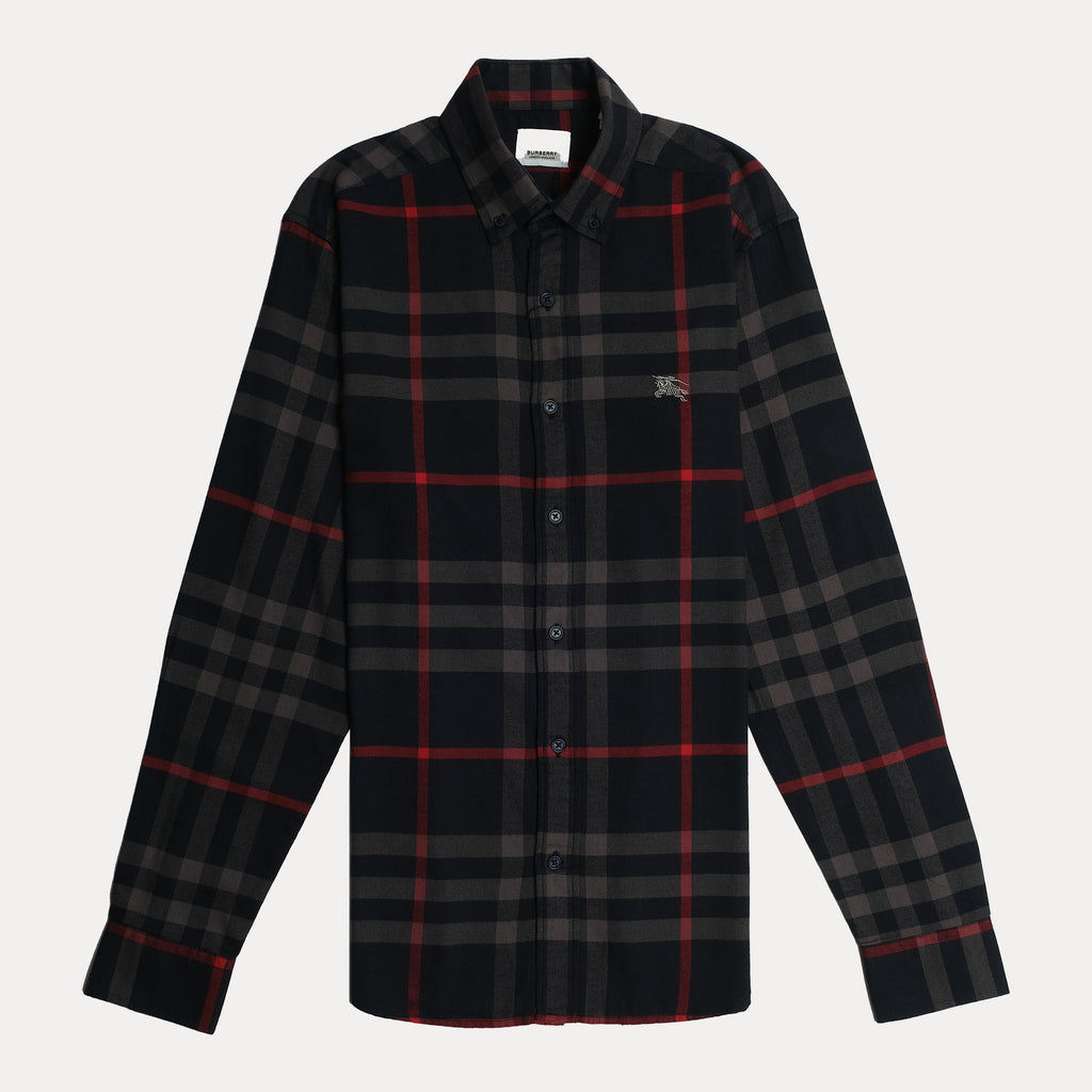 BURBERRY Ember Charcoal Tailored Fit Long Sleeve Flannel Shirt