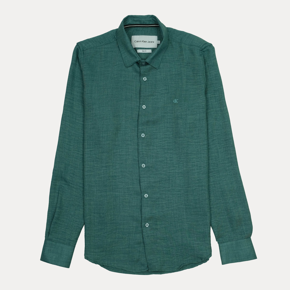 CALVIN KLEIN JEANS Slim Fit Textured Button-Up Shirt in Teal