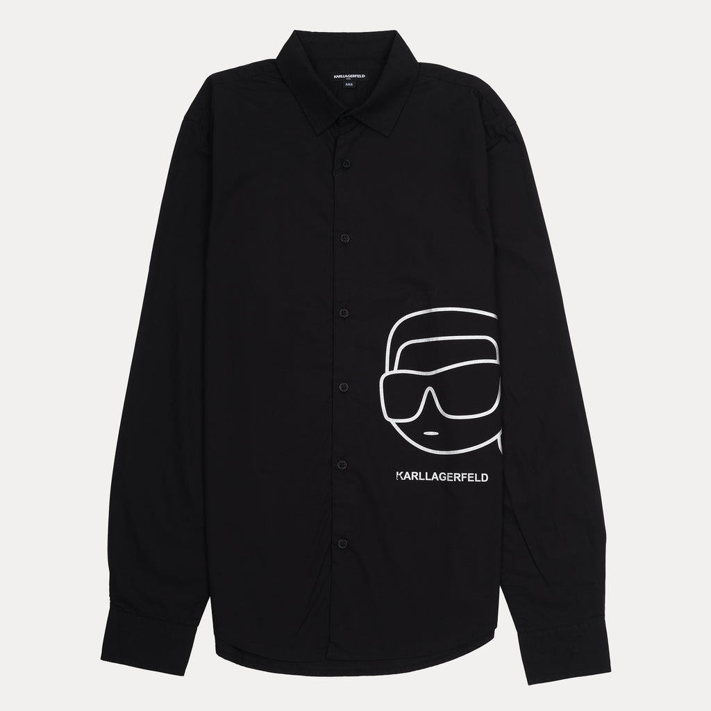 KARL LAGERFELD Chic Noir Graphic Button-Up Shirt