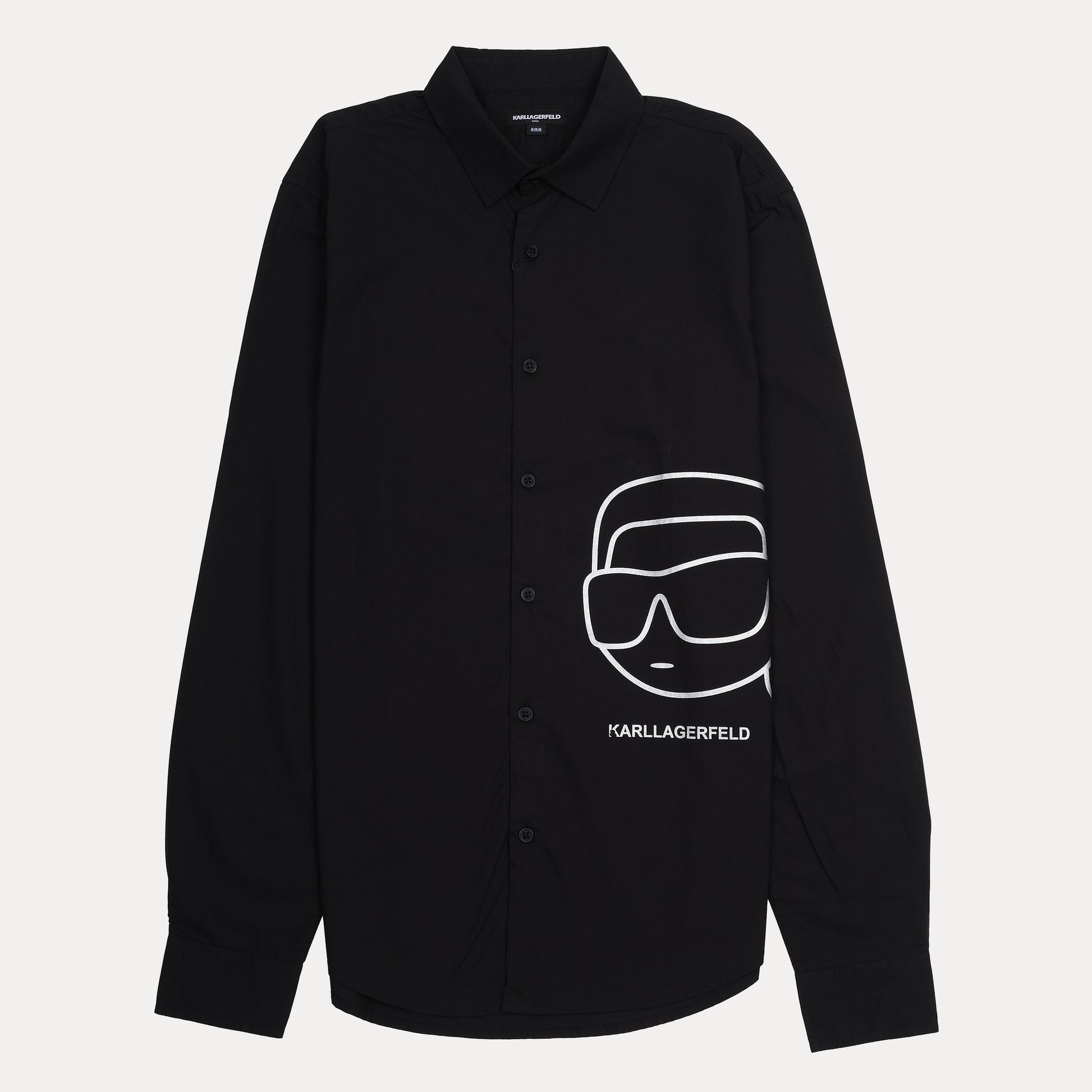 KARL LAGERFELD Chic Noir Graphic Button-Up Shirt
