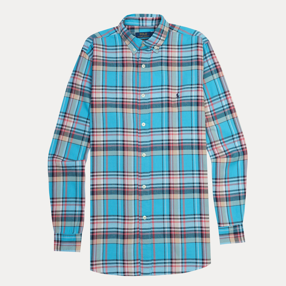 Polo Ralph Lauren Custom Fit Plaid Shirt in Oceanic Blue