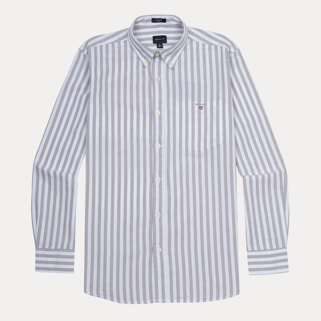GANT Tech Prep Striped Shirt in Soft Taupe and Whisper White