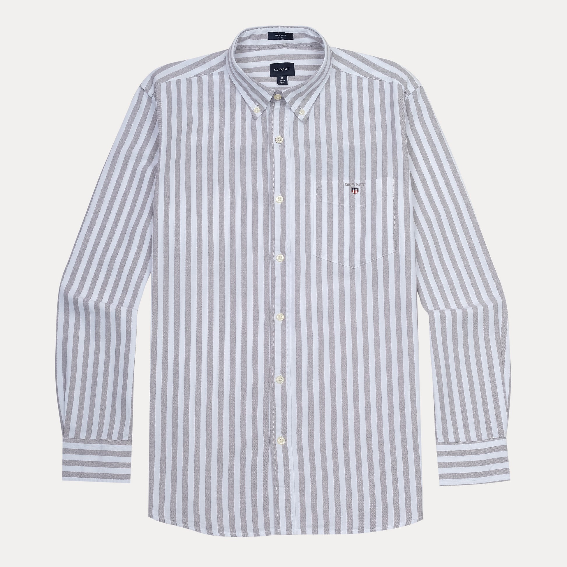 GANT Tech Prep Striped Shirt in Soft Taupe and Whisper White