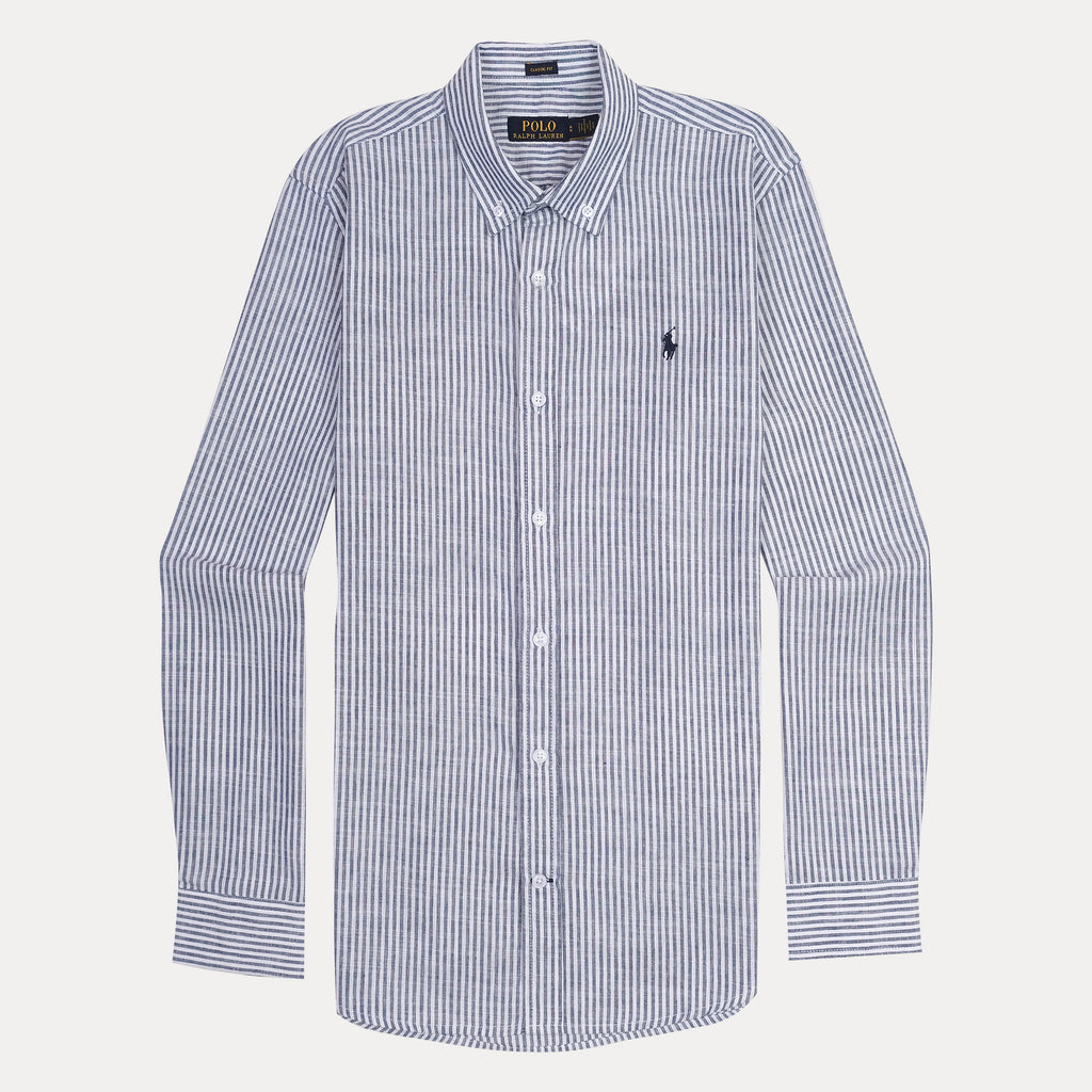 Polo Ralph Lauren Classic Fit Striped Linen Shirt in Nautical Blue