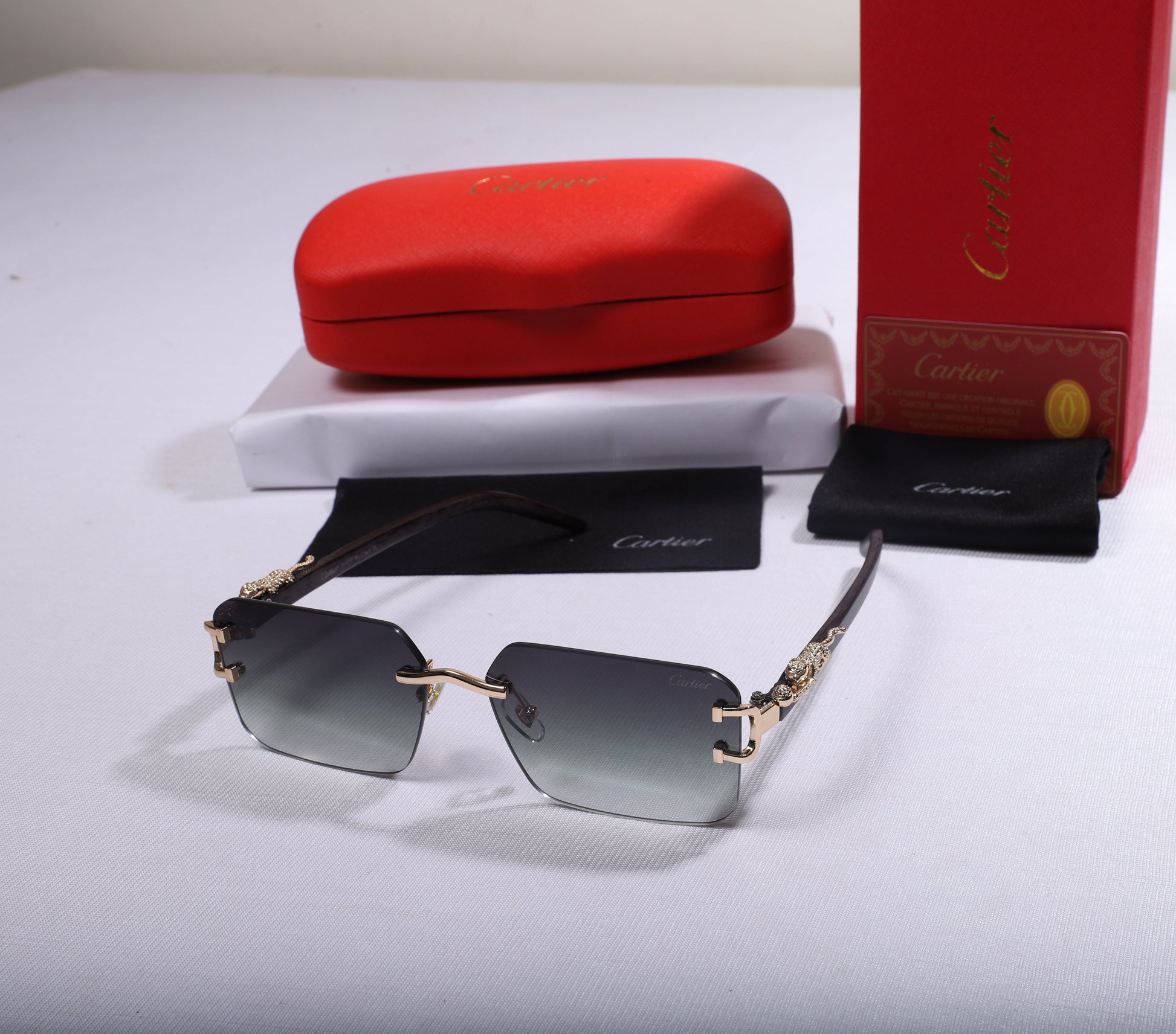 Cartier Luxe Square Sunglasses with Gold Accents