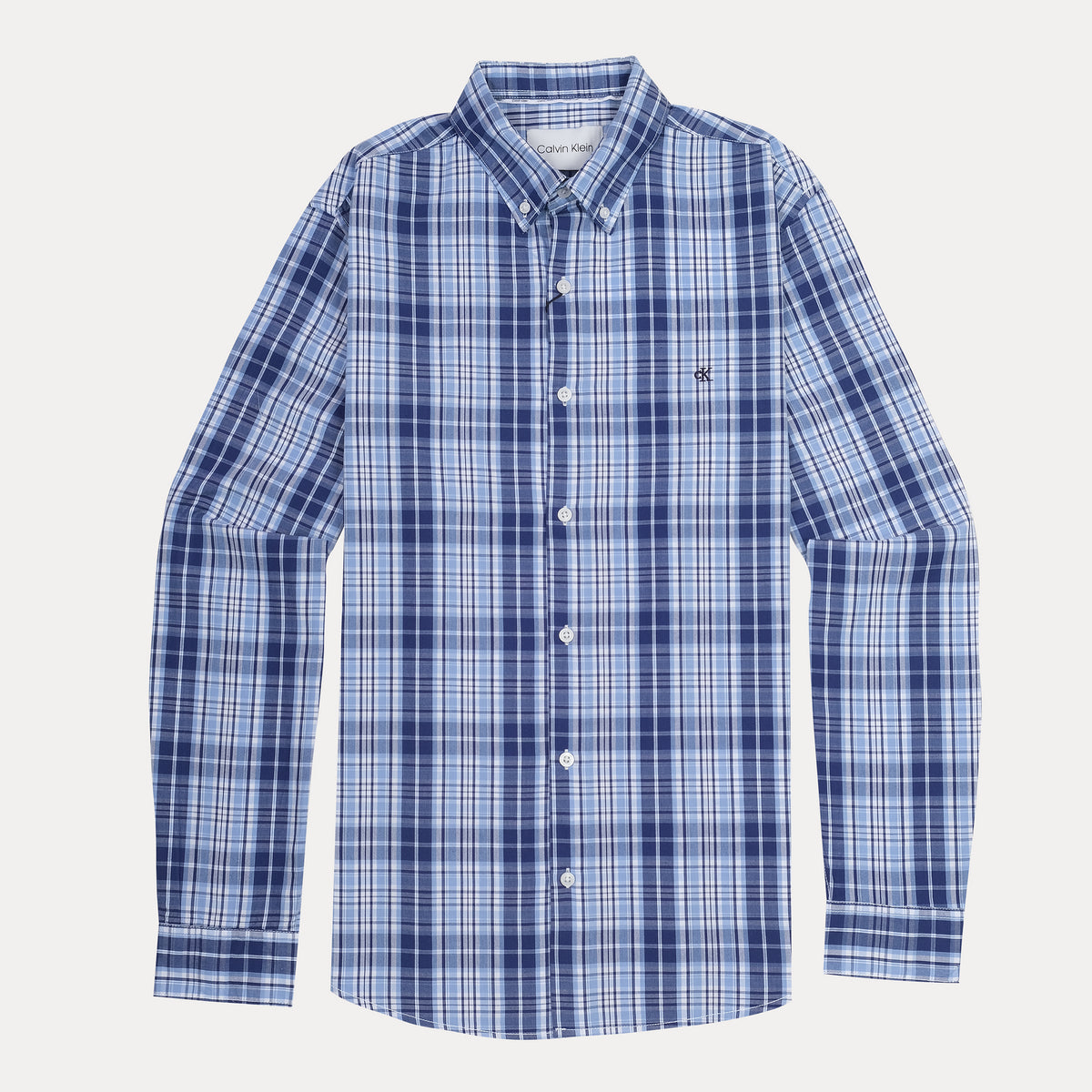 Calvin Klein Effortlessly Chic Plaid Button-Up Shirt in Oceanic Blue