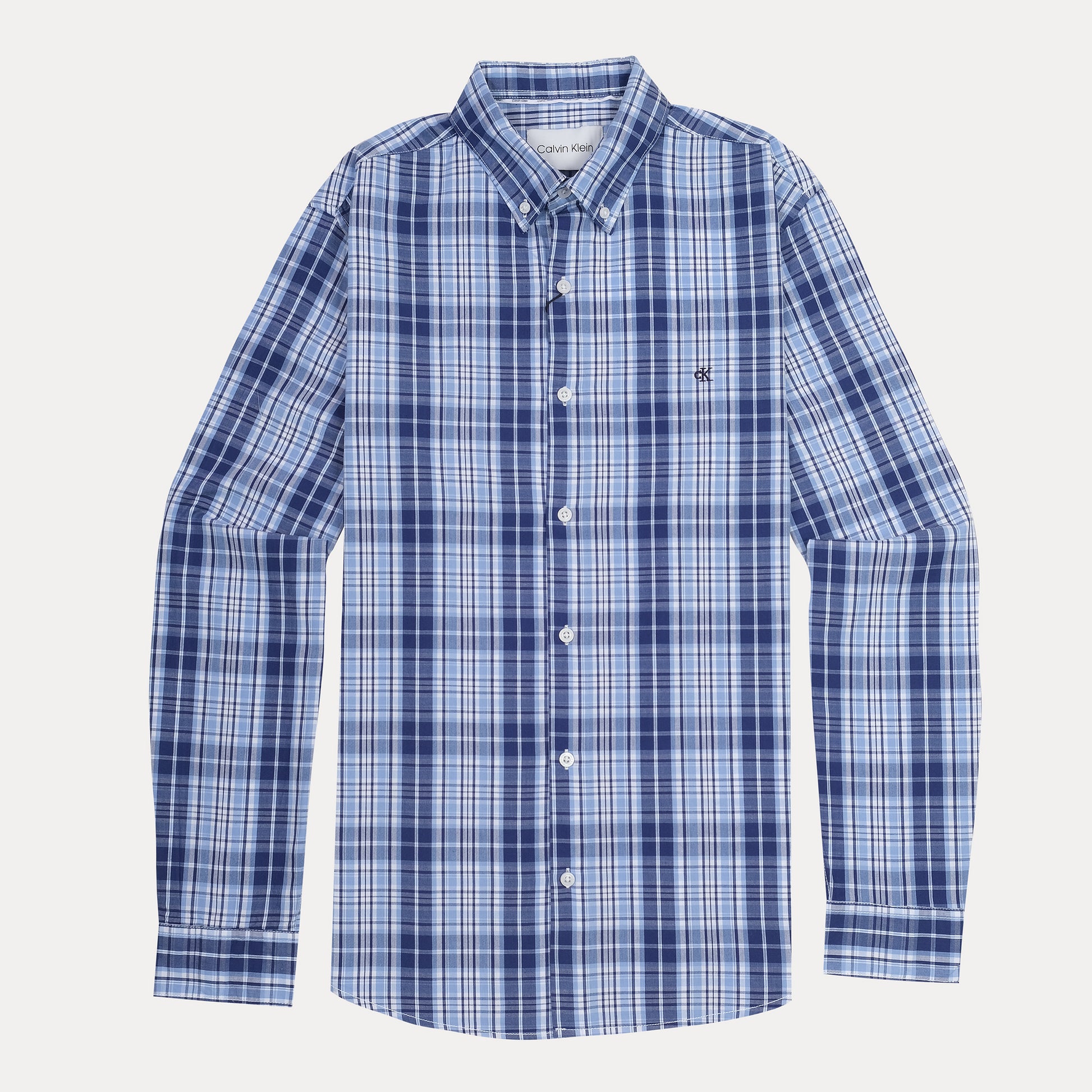 Calvin Klein Effortlessly Chic Plaid Button-Up Shirt in Oceanic Blue