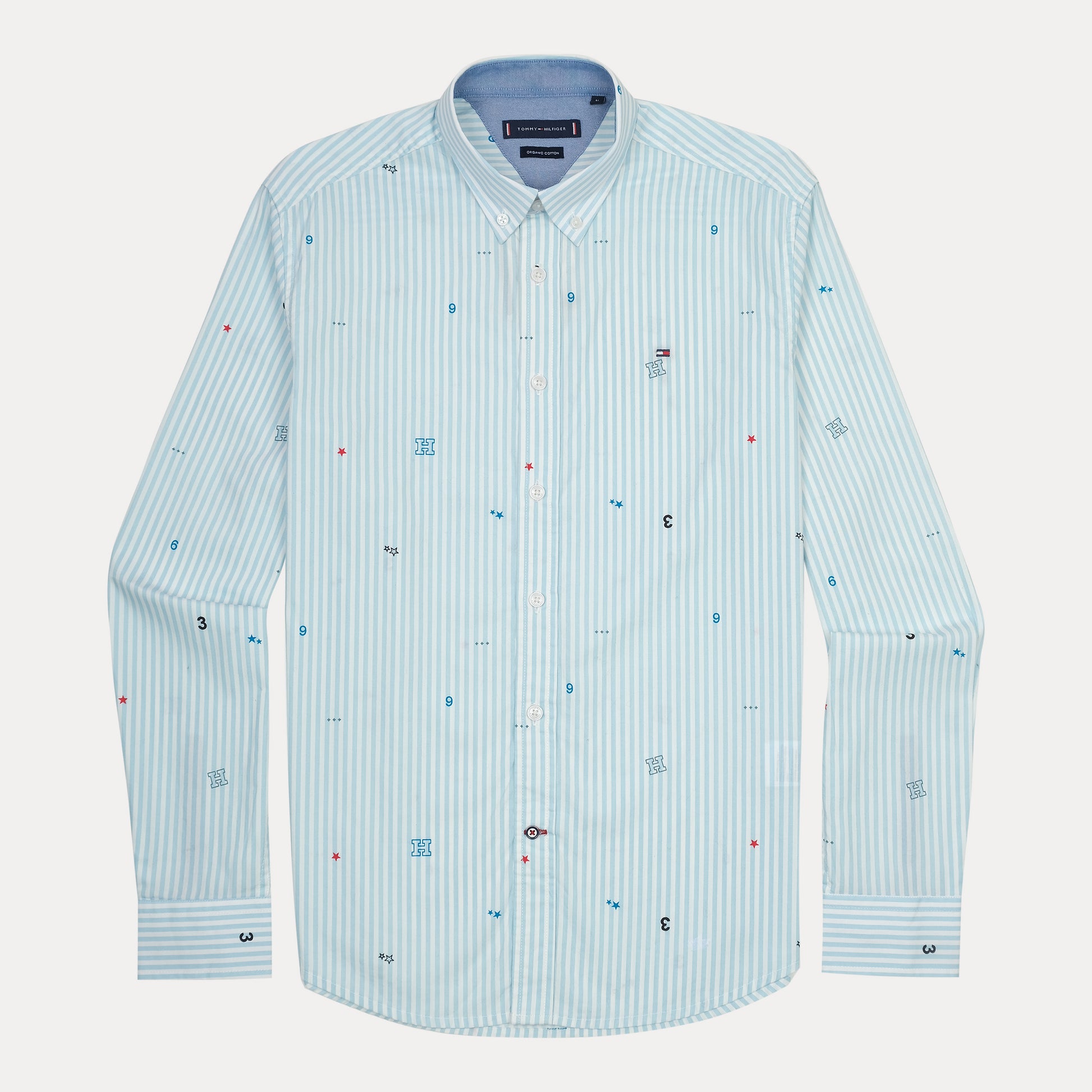 Tommy Hilfiger Playful Striped Organic Cotton Shirt in Sky Blue
