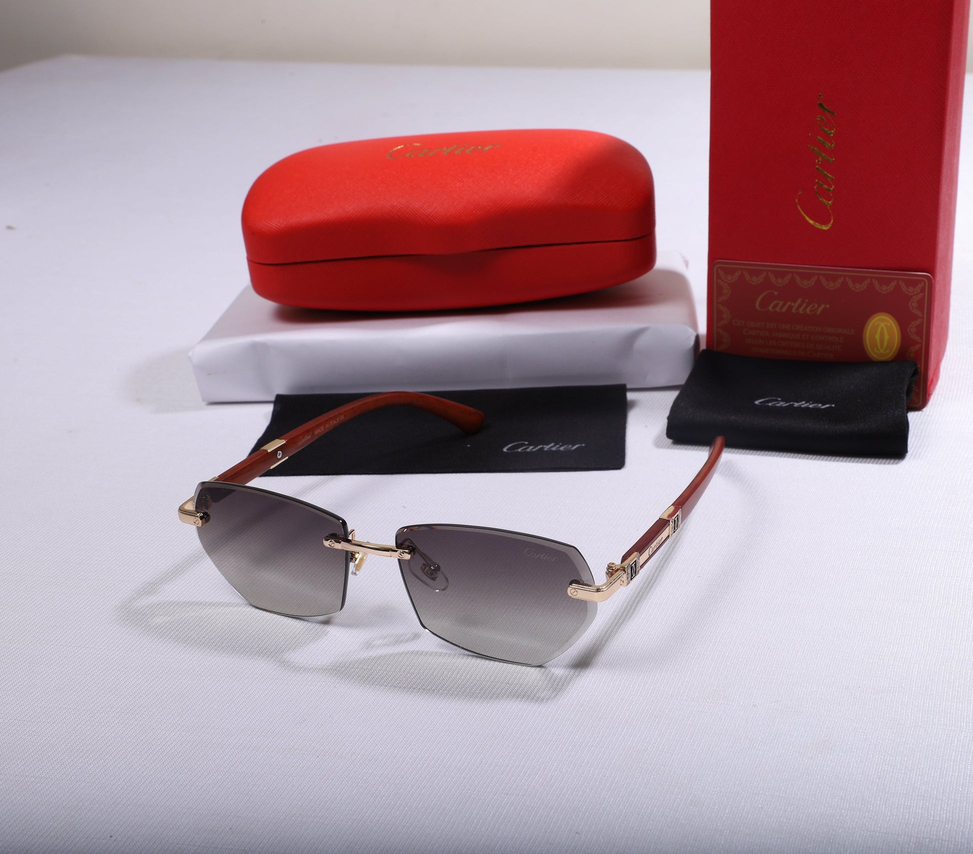 Cartier Luxe Square Sunglasses with Leather Temples