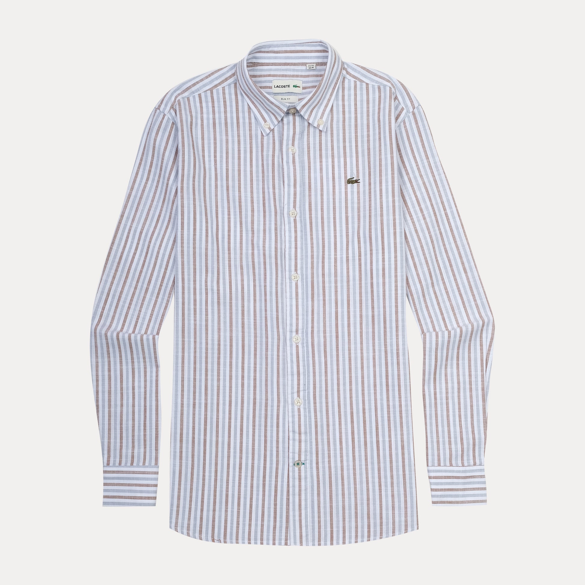 Lacoste Striped Elegance Slim Fit Shirt in Soft Sky and Cocoa