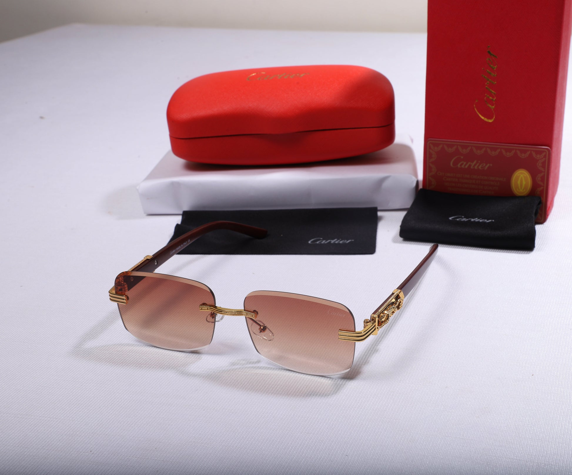 Cartier Luxe Square Sunglasses with Gold Accents