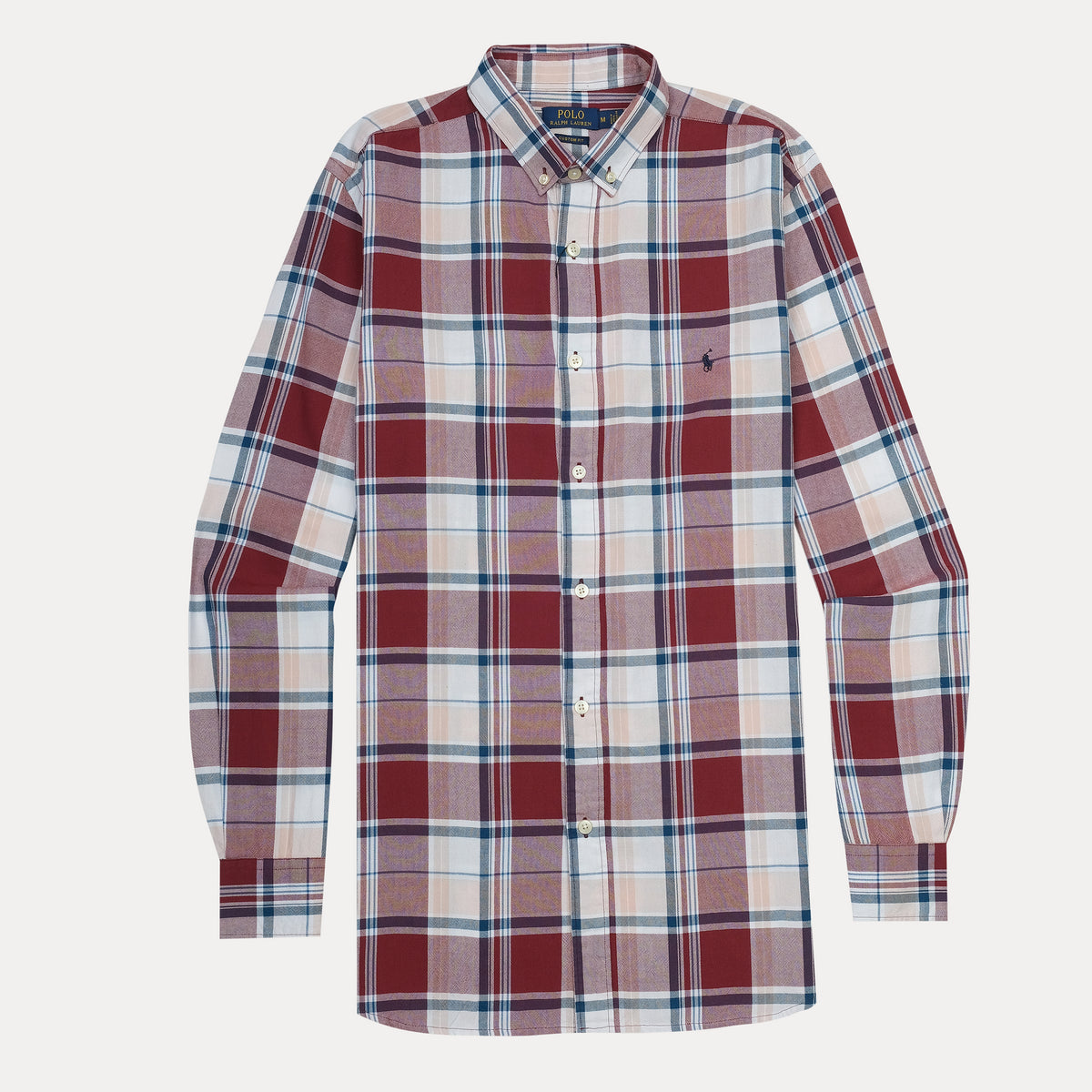 Polo Ralph Lauren Custom Fit Plaid Shirt in Rustic Red and Creamy Blue