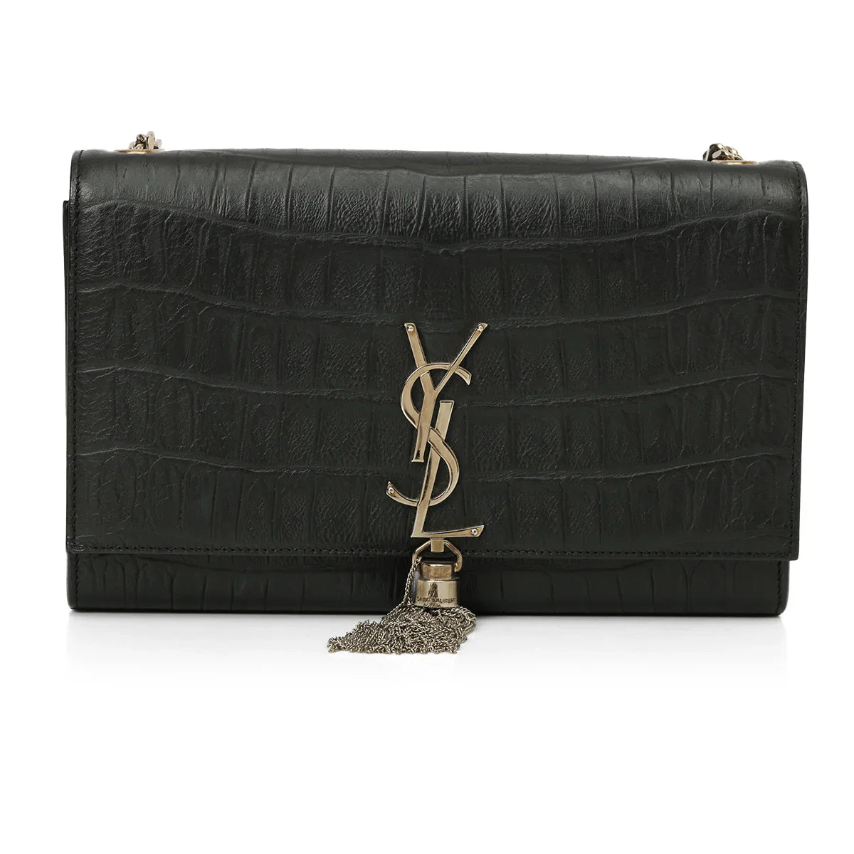 YSL Mystic Onyx Chic Crocodile-Pattern Leather Clutch with Chain Strap