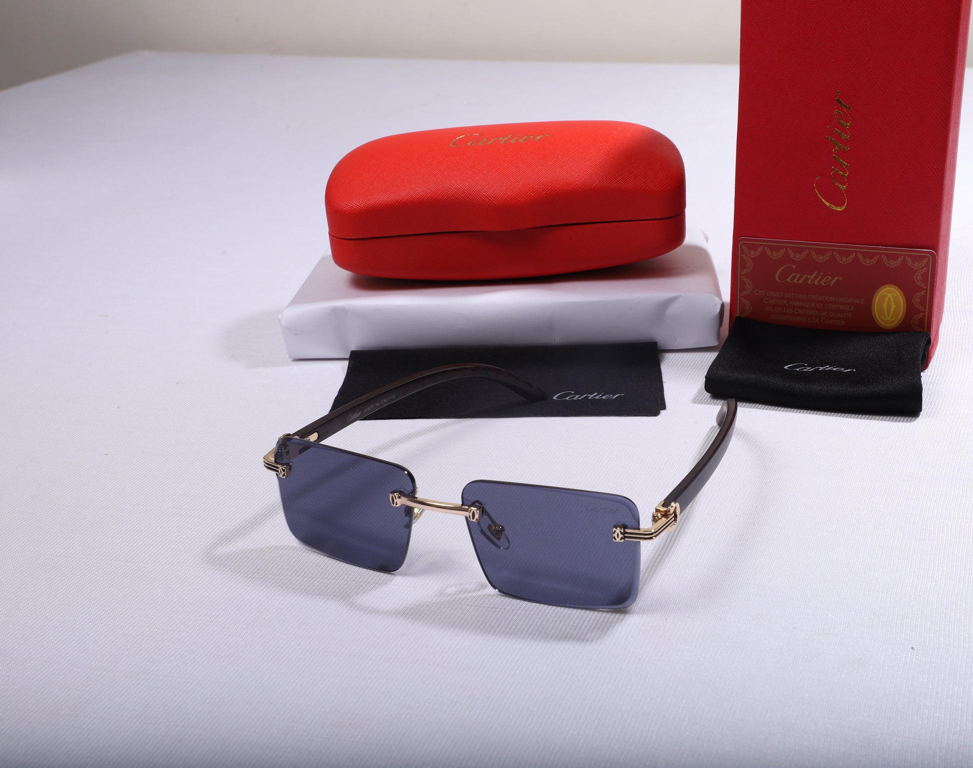 Cartier Luxe Square Sunglasses with Purple Lenses