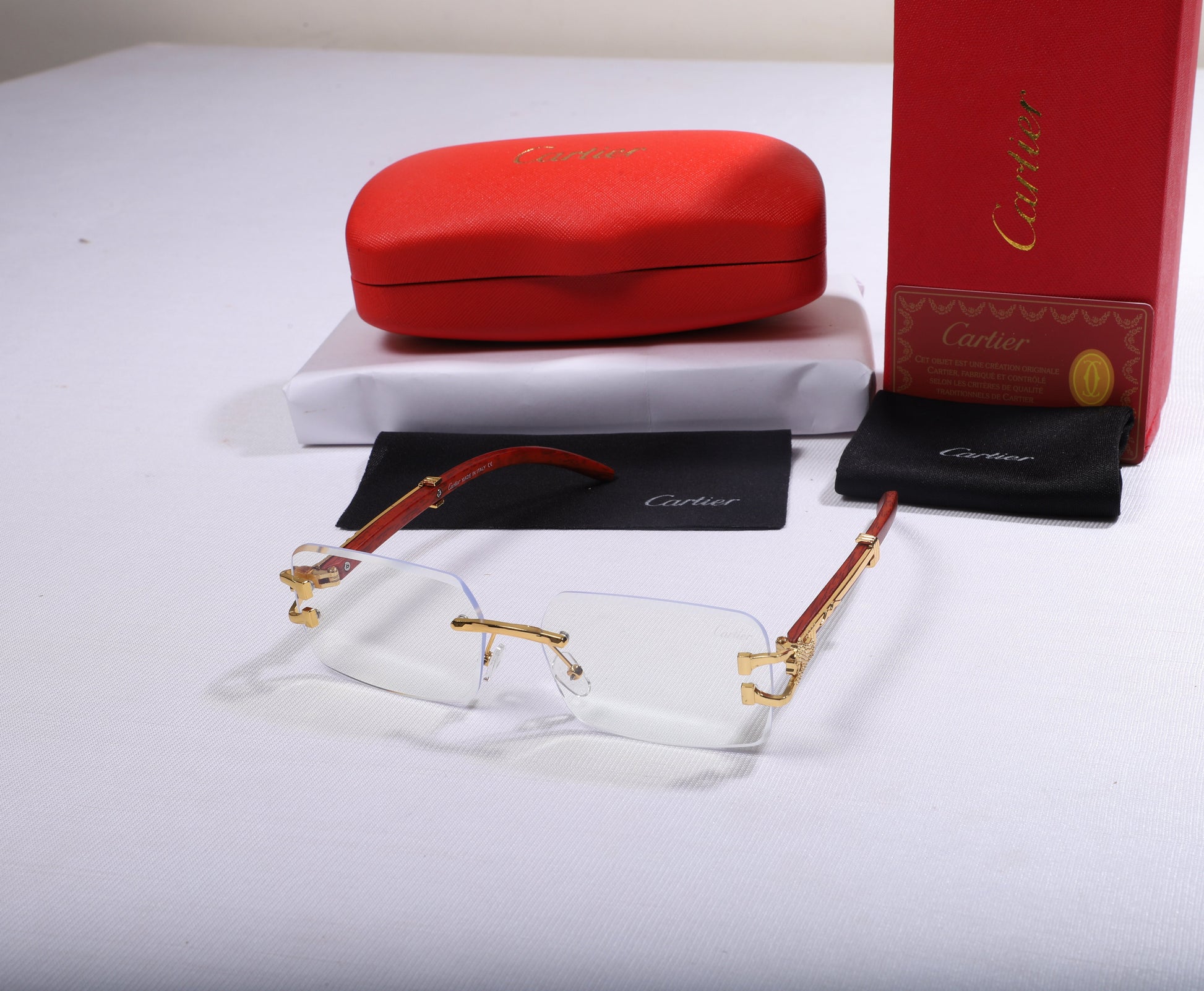 Cartier Luxe Transparent Square Sunglasses with Gold Accents