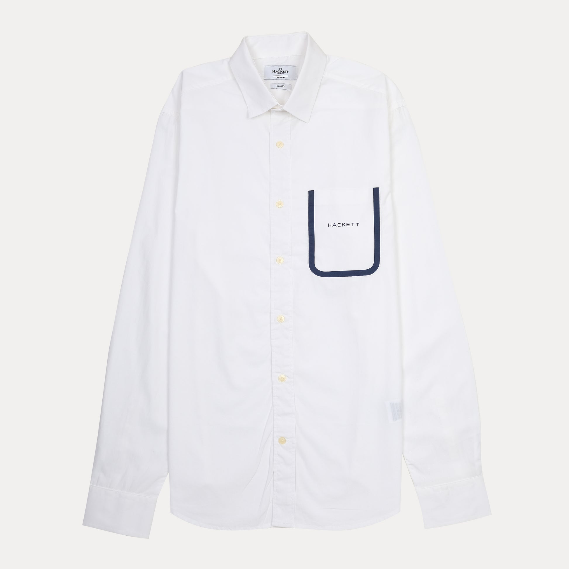 HACKETT Elegant Whisper White Slim Fit Shirt with Navy Pocket Detail