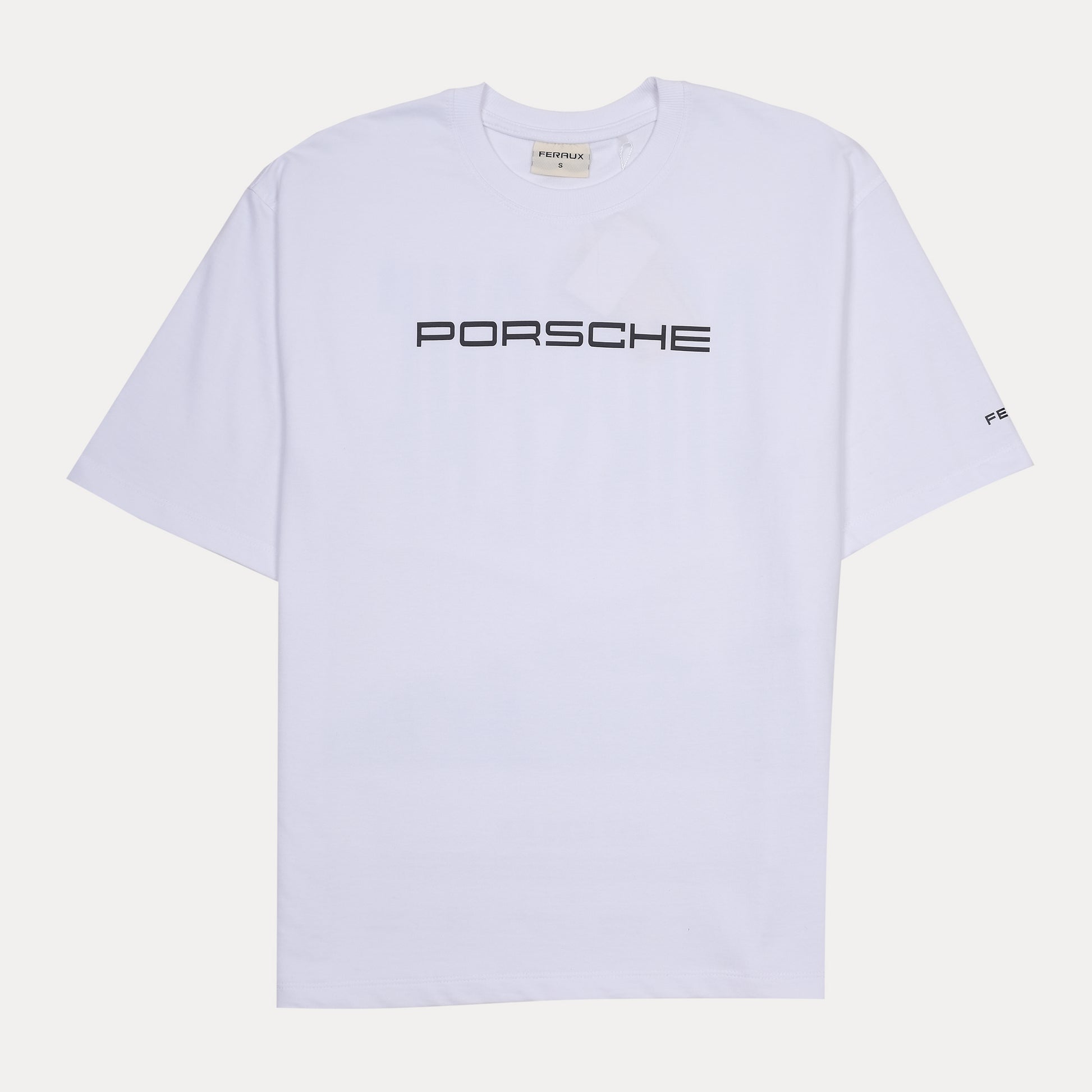 Porsche Dynamic White Graphic Oversized Tee - Speedy Elegance