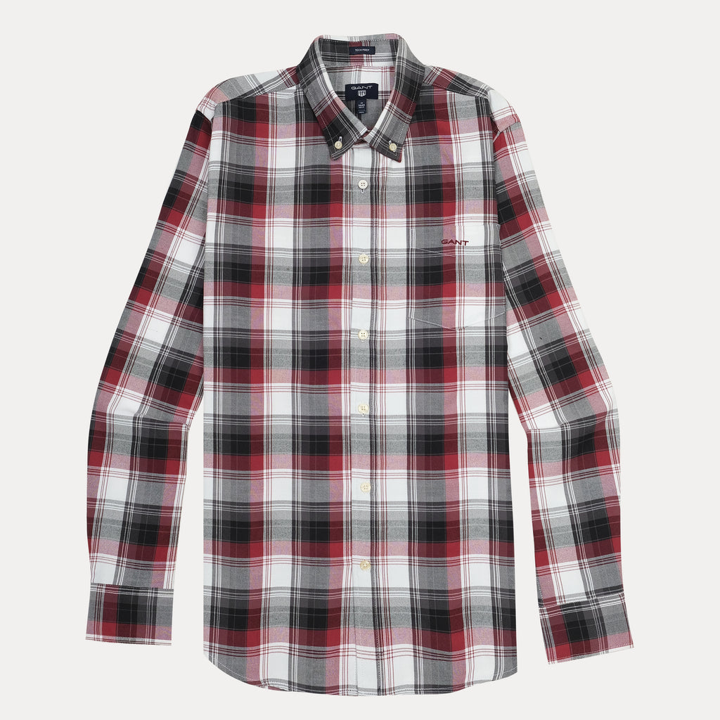 GANT Tech Prep Plaid Perfection Shirt in Crimson & Charcoal