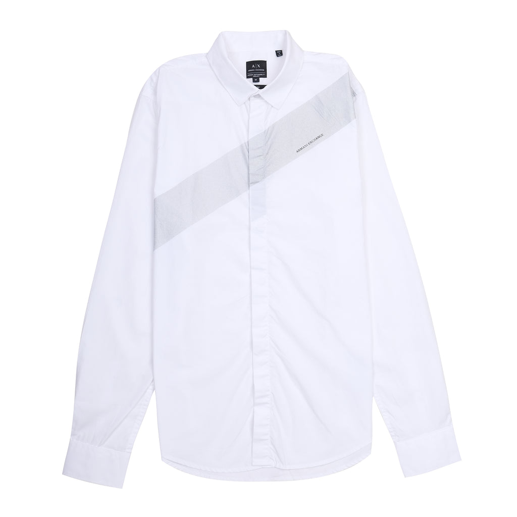 Armani Exchange Slim Fit White Shirt with Reflective Stripe