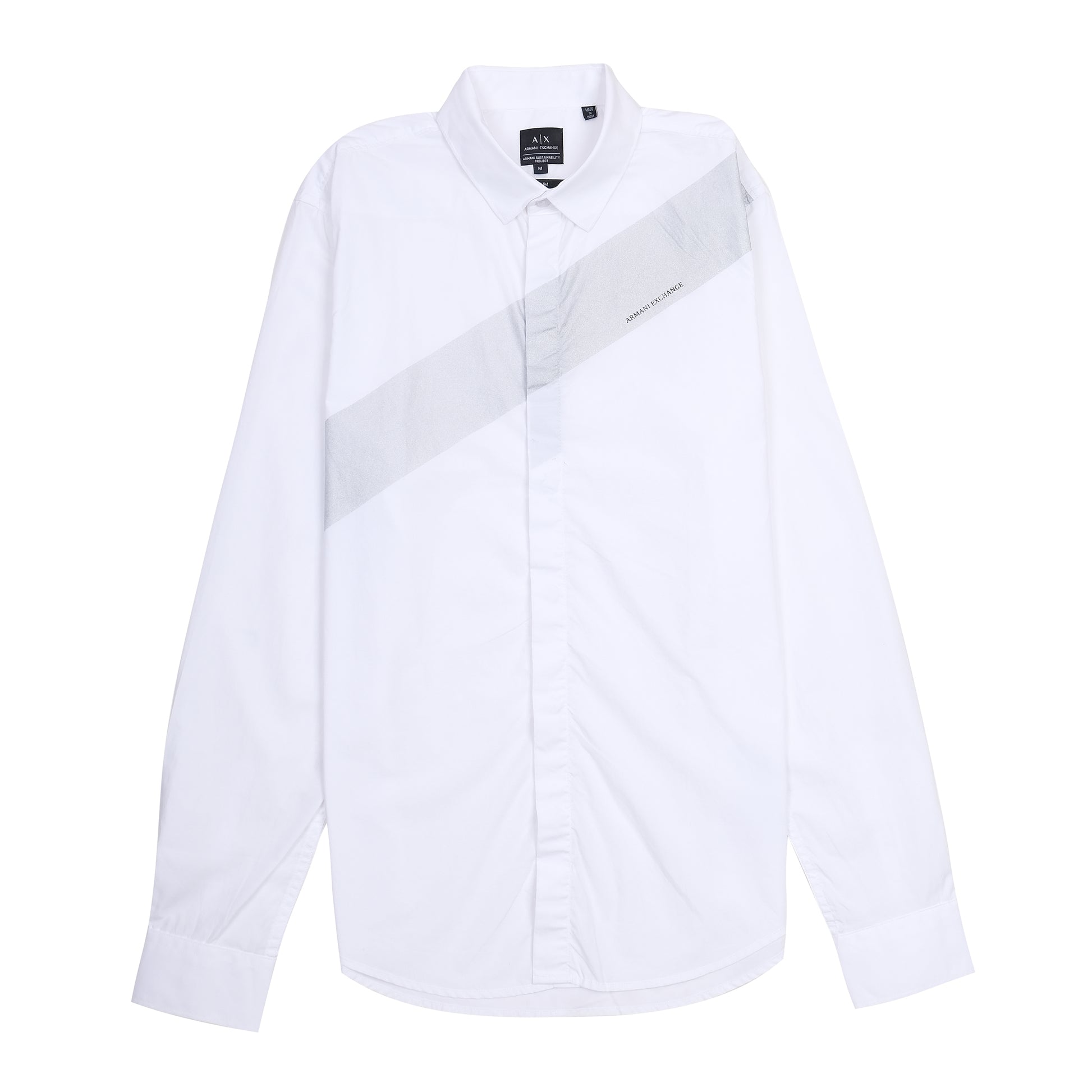 Armani Exchange Slim Fit White Shirt with Reflective Stripe