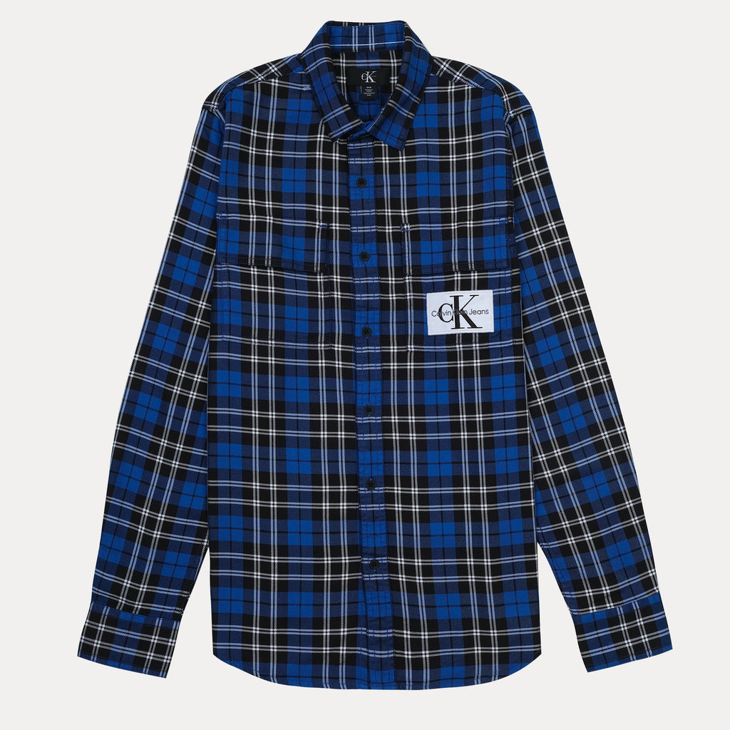 Calvin Klein Men's Blue Plaid Long Sleeve Shirt
