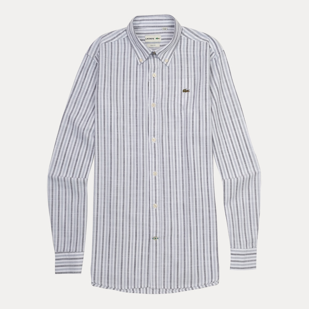 Lacoste Striped Elegance Slim Fit Shirt in Soft Silver Stripes