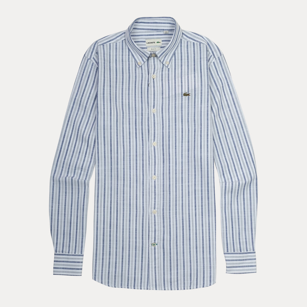 Lacoste Striped Elegance Slim Fit Shirt in Sky Blue Whisper