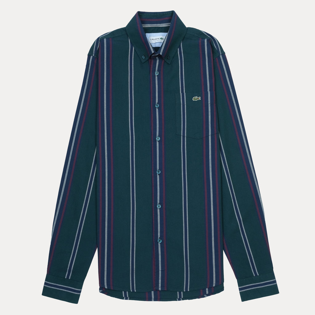 Lacoste Striped Elegance Shirt in Deep Teal with Vibrant Accents
