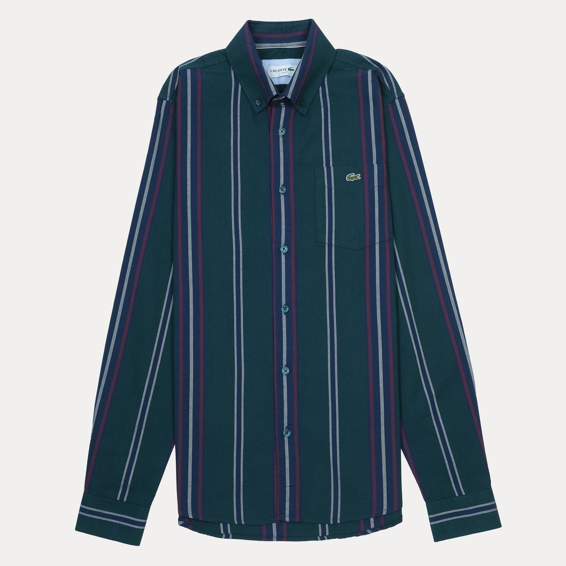 Lacoste Striped Elegance Shirt in Deep Teal with Vibrant Accents