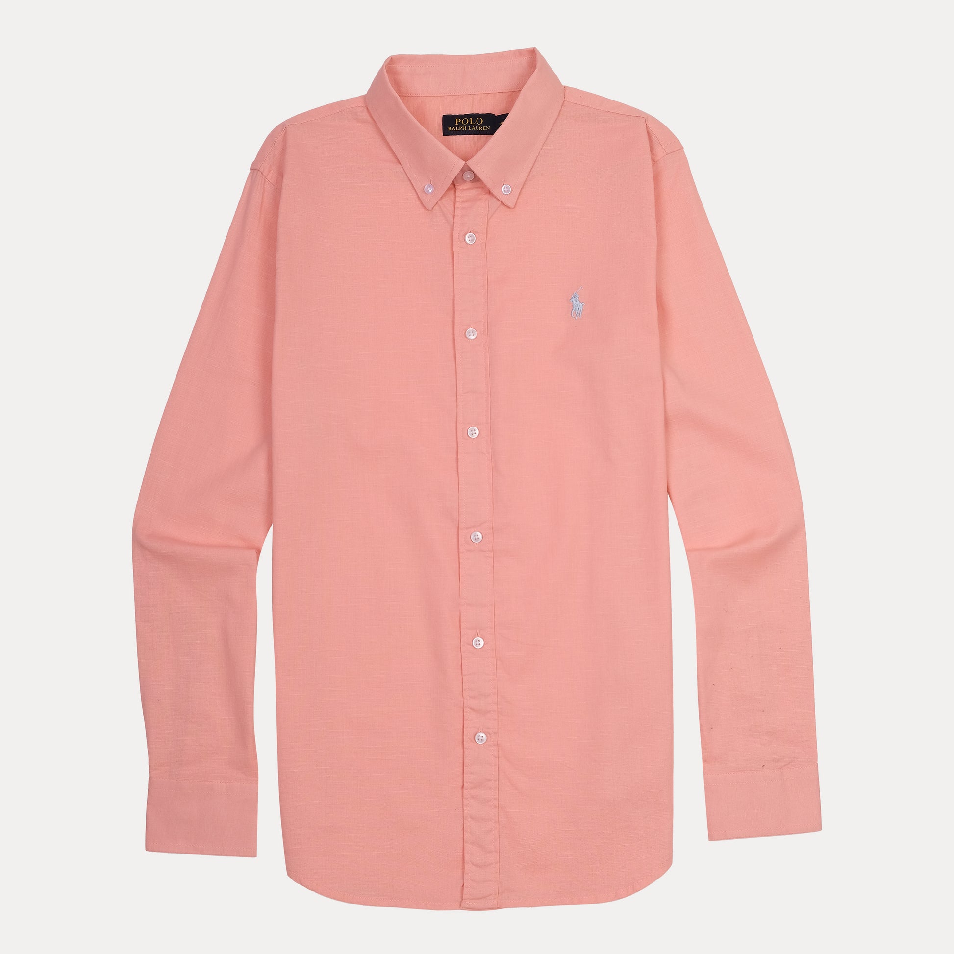 RALPH LAUREN SLIM FIT Button-Down Linen Shirt in Coral
