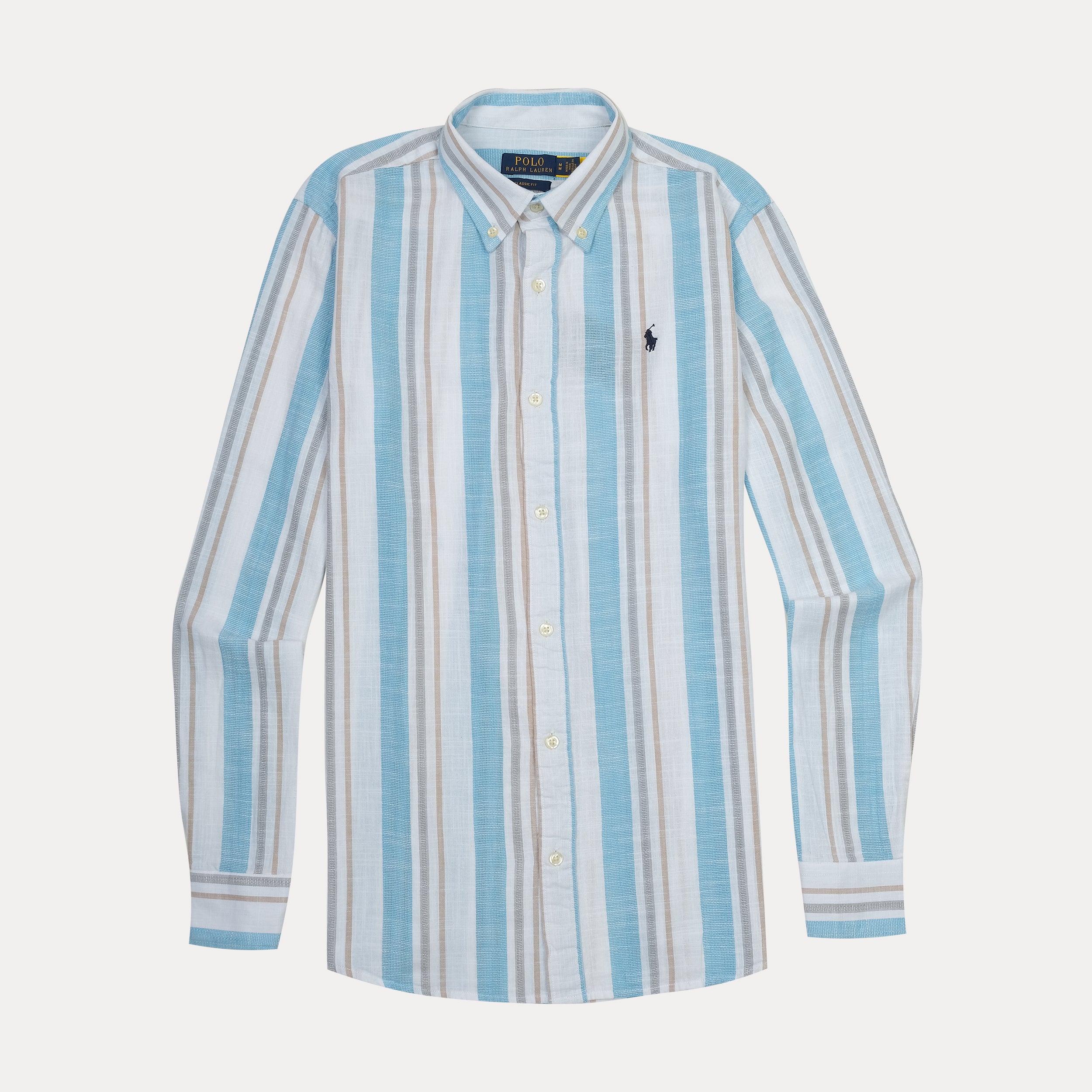 Polo Ralph Lauren Breezy Striped Classic Fit Shirt in Sky Blue and Cre ...