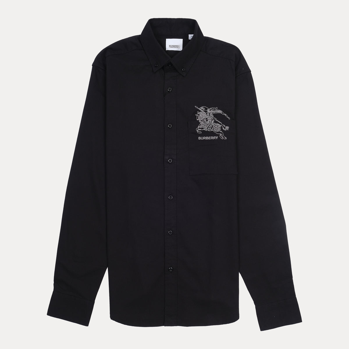 BURBERRY Black Embroidered Logo Button-Up Shirt