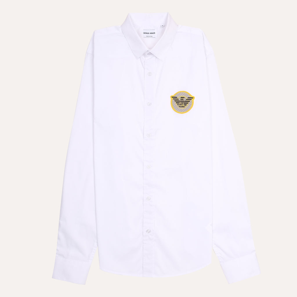 Giorgio Armani Classic White Button-Up Shirt with Logo Patch