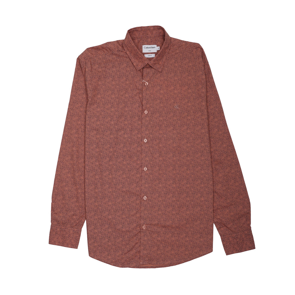 CALVIN KLEIN Nebulous Coral Luxe Fit Long Sleeve Textured Shirt