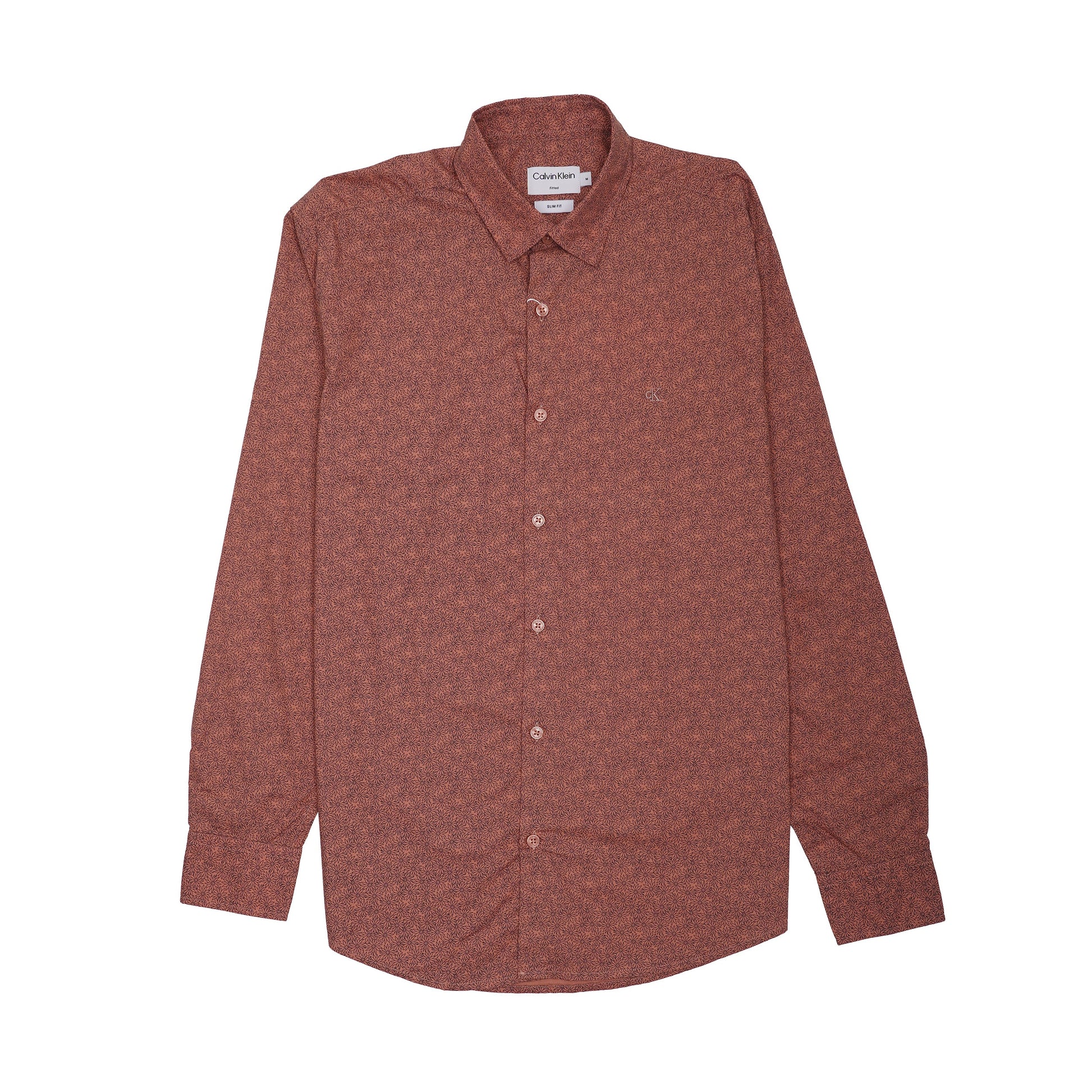 CALVIN KLEIN Nebulous Coral Luxe Fit Long Sleeve Textured Shirt